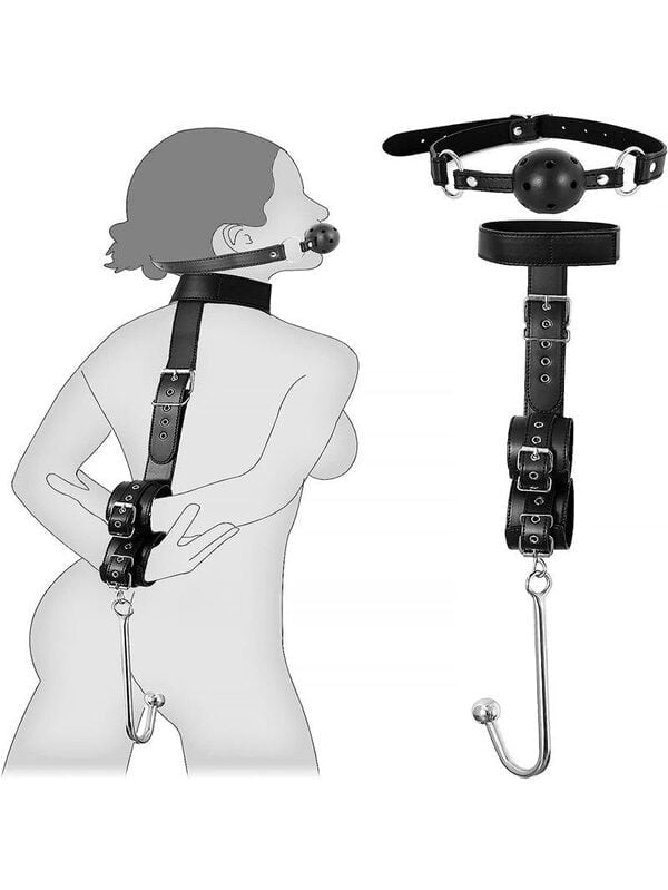 BDSM Anale haak geboeid plus gag ball